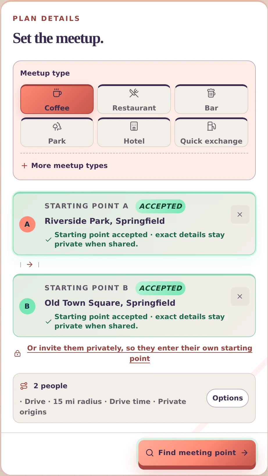 The plan form with both starting points accepted.